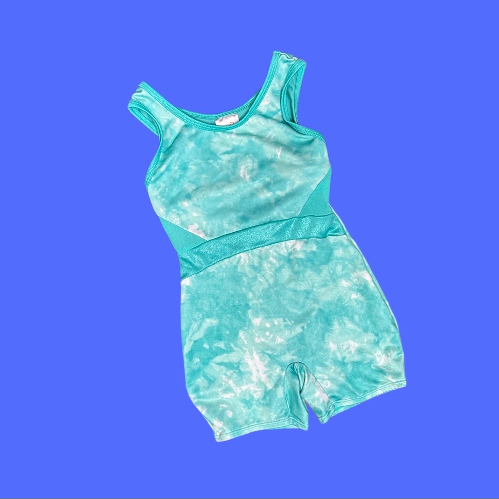 Cat & Jack tie dye teal gymnastics leotard